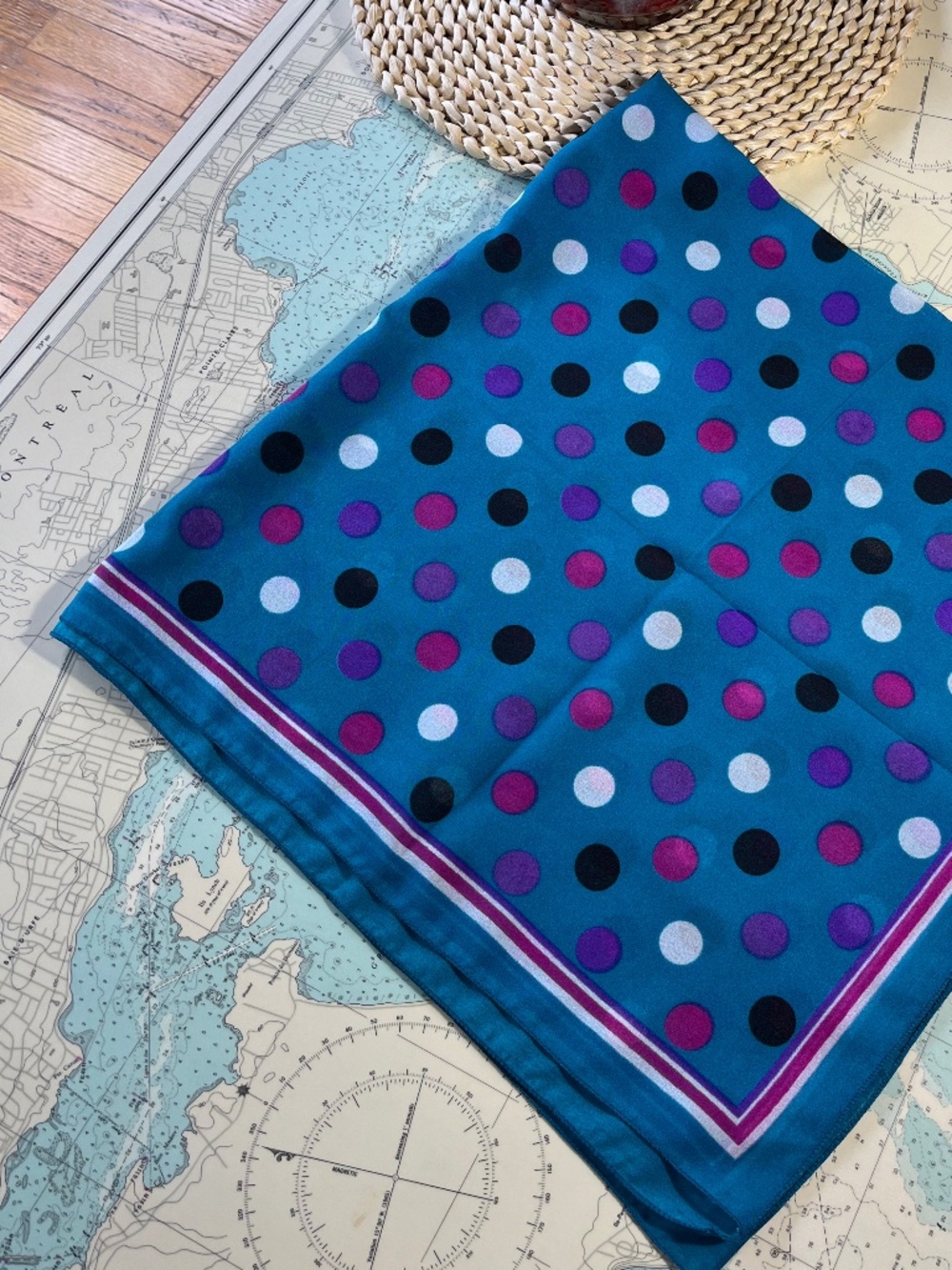 Vintage Teal and Purple Piramit Polka Dot Scarf